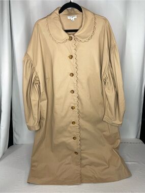 Kika Vargas x Target Dress 1X Beige Scallop Collar Puff Sleeve Midi Shirt Dress
